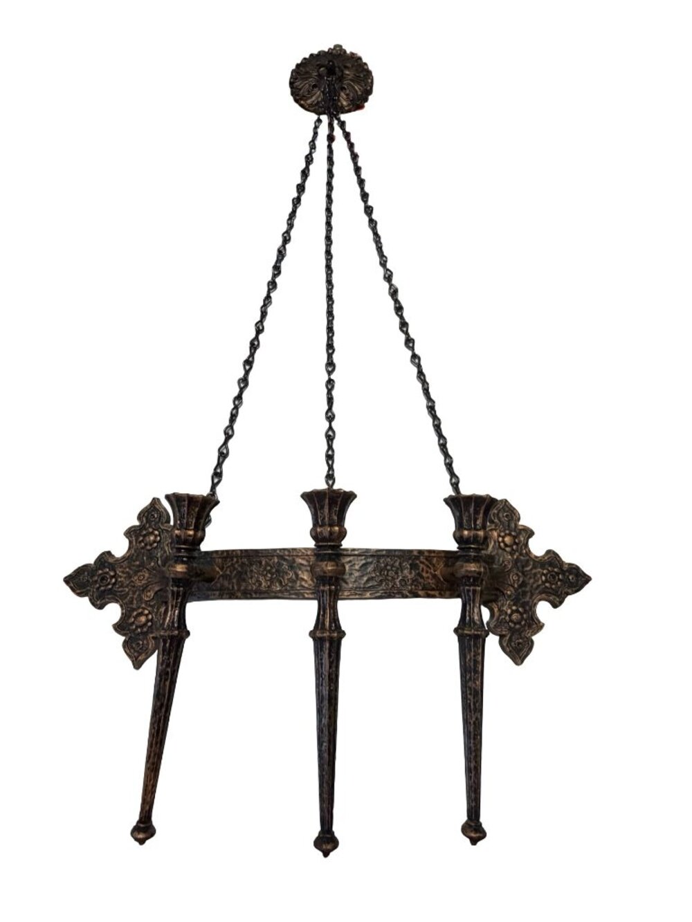 Vintage Coppercraft Guild Hanging Triple Candle Holder Gothic Medieval Wall Scon